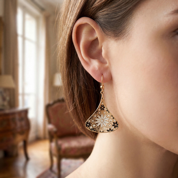 金色琺瑯純銀耳環-星燦花影