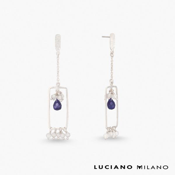 銀色拉長石藍寶石純銀耳環-浪漫細雨