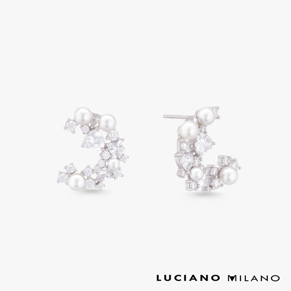 白K色鋯石貝珠純銀耳環-繁花微光