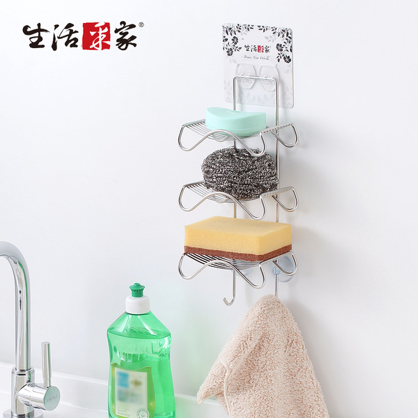 三層肥皂掛勾架 樂貼無痕撕貼 台灣製304不鏽鋼 廚房 洗手清潔 收納置物架#27242