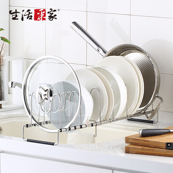 10格小跨海 伸縮碟盤鍋蓋架 台灣製304不鏽鋼 廚房櫥櫃置物#27106