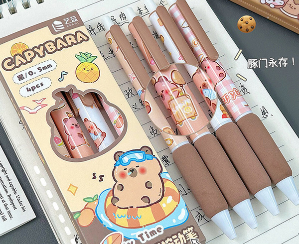 【可愛水豚君】按壓式中性筆套組