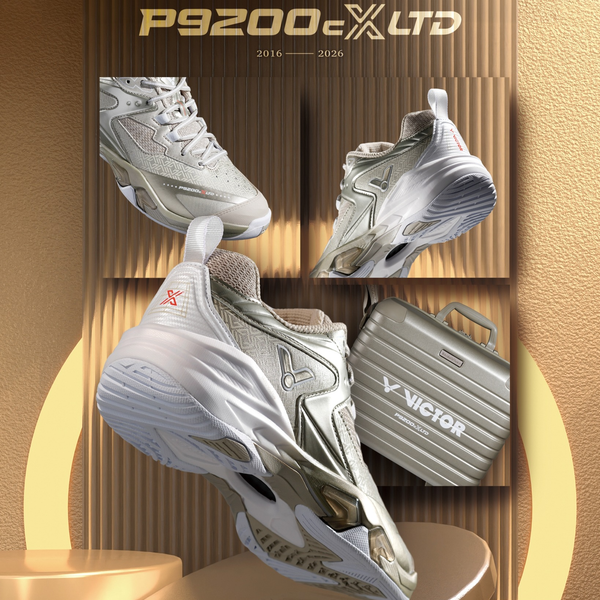 【VICTOR】{鈦金色硬殼手提箱鞋盒} P9200cXLTD X 鈦金 十周年限量款 穩定型專業羽球鞋