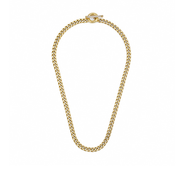 【FOSSIL】Carlie T-Bar 微光頸語不鏽鋼項鍊-金色 JF04956710