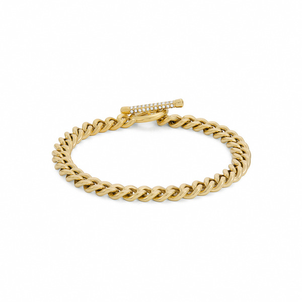 【FOSSIL】Carlie T-Bar 微光頸語不鏽鋼手鍊-金色 JF04957710