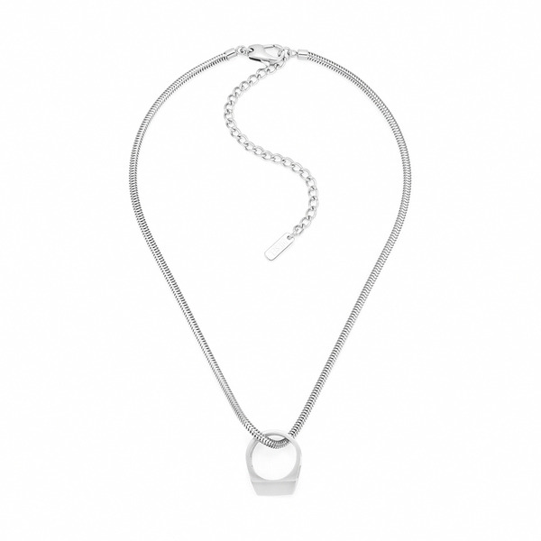 【DIESEL】D Logo 不鏽鋼冷刻項鍊-銀色 DX1672040