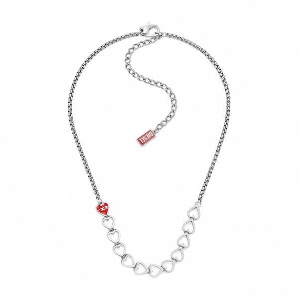 【DIESEL】D Logo 不鏽鋼叛心項鍊-銀色 DX1666040