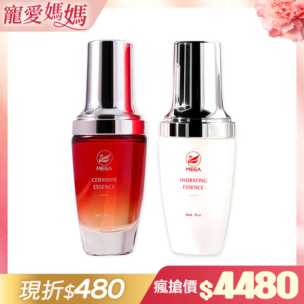 【送媽媽最有感的呵護】MEGA美加醫美 水光奇肌精華露｜玻尿酸微囊球/迅速補水/膨潤彈力〈30ml/1瓶〉+超導保濕精華液｜鎖水磁石/維持72小時保濕〈30ml/1瓶〉
