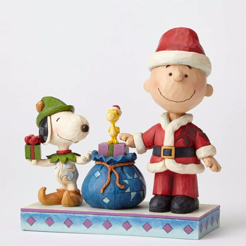 SNOOPY與查理布朗聖誕老公公塑像-Holiday Helpers