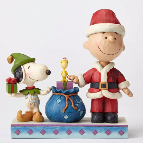 SNOOPY與查理布朗聖誕老公公塑像-Holiday Helpers