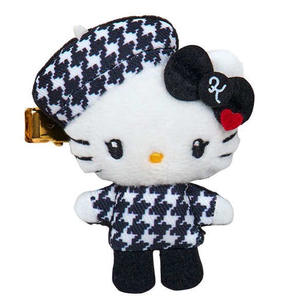 HELLO KITTY玩偶造型絨毛髮夾組-一組2個入(單色千鳥格)