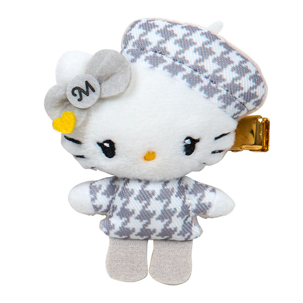 HELLO KITTY玩偶造型絨毛髮夾組-一組2個入(單色千鳥格)