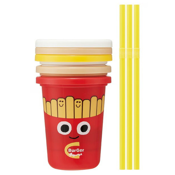 漢堡日製塑膠隨行杯附吸管3入組(大臉)