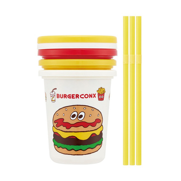 漢堡日製塑膠隨行杯附吸管3入組(美式好友)