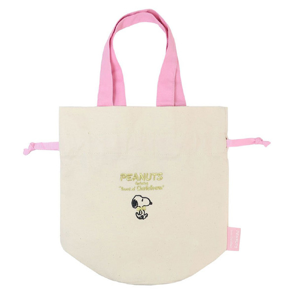 SNOOPY帆布束口提袋(蝴蝶結-粉)