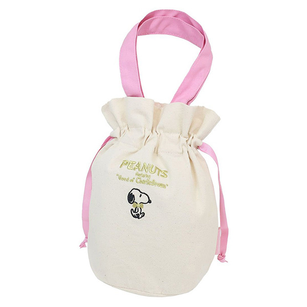 SNOOPY帆布束口提袋(蝴蝶結-粉)