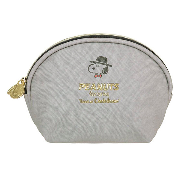 SNOOPY貝殼型化妝包(紳士帽-灰)