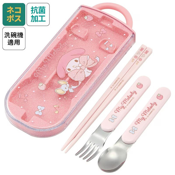 美樂蒂日製滑蓋式環保餐具3件組(緞帶)