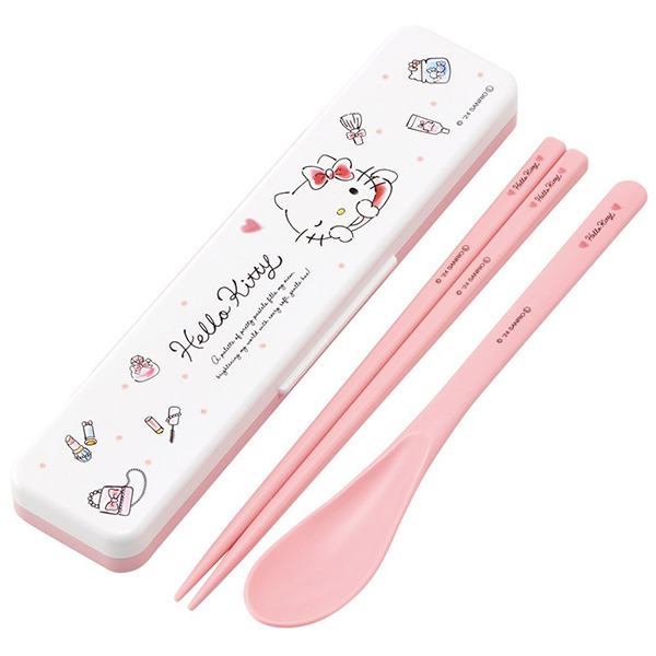 HELLO KITTY日製環保餐具2件組/筷子湯匙附盒(水彩化妝品)