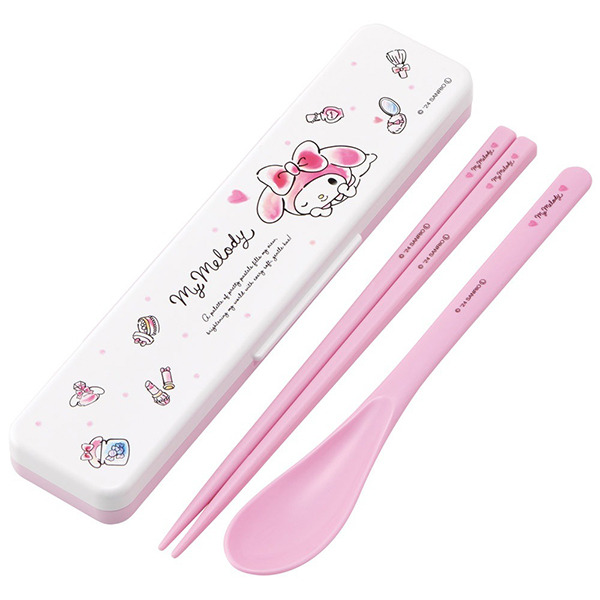 美樂蒂日製環保餐具2件組/筷子湯匙附盒(水彩風美麗小物)