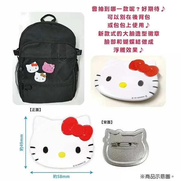 HELLO KITTY大臉造型徽章盲盒(10種款式，隨機出貨*1)