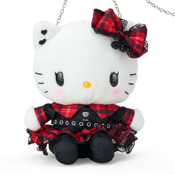 HELLO KITTY絨毛玩偶造型斜背包(甜蜜搖滾格紋)