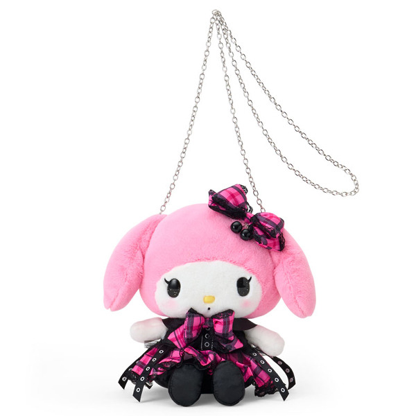 美樂蒂絨毛玩偶造型斜背包(甜蜜搖滾格紋)