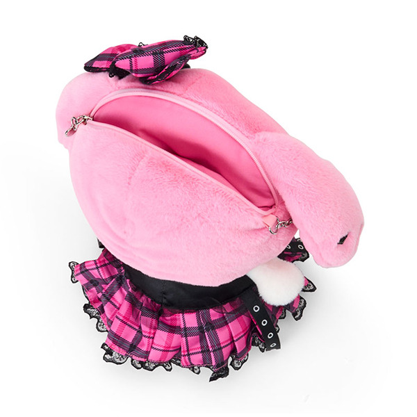美樂蒂絨毛玩偶造型斜背包(甜蜜搖滾格紋)