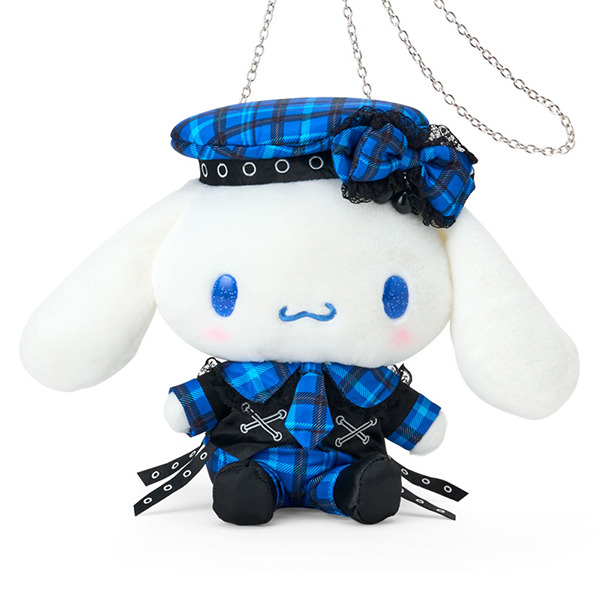 大耳狗絨毛玩偶造型斜背包(甜蜜搖滾格紋)