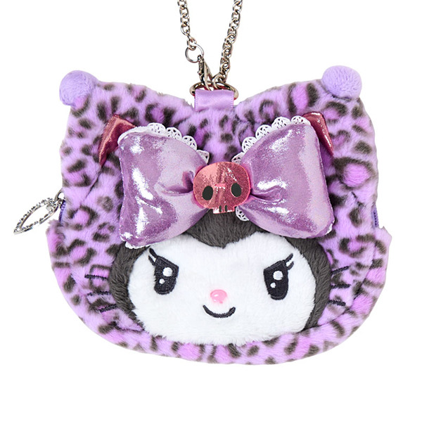 酷洛米大臉造型絨毛收納包附鍊(豹紋小貓)