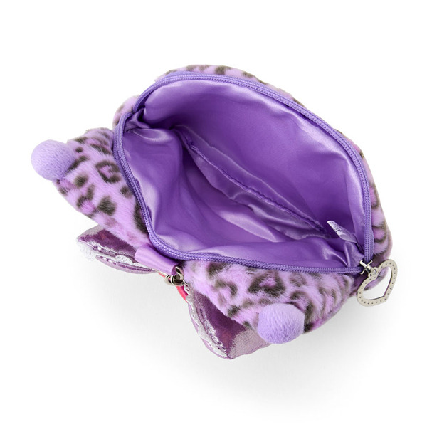 酷洛米大臉造型絨毛收納包附鍊(豹紋小貓)