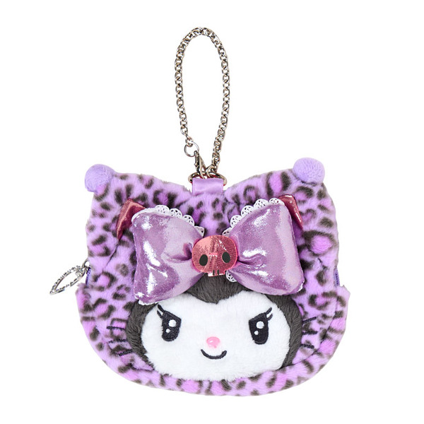 酷洛米大臉造型絨毛收納包附鍊(豹紋小貓)