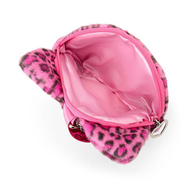 HELLO KITTY大臉造型絨毛收納包附鍊(豹紋小貓-粉)