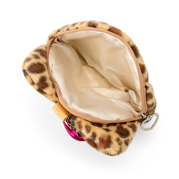 HELLO KITTY大臉造型絨毛收納包附鍊(豹紋小貓-棕)