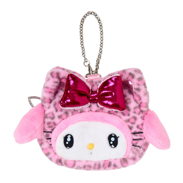 美樂蒂大臉造型絨毛收納包附鍊(豹紋小貓)