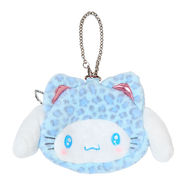大耳狗大臉造型絨毛收納包附鍊(豹紋小貓)