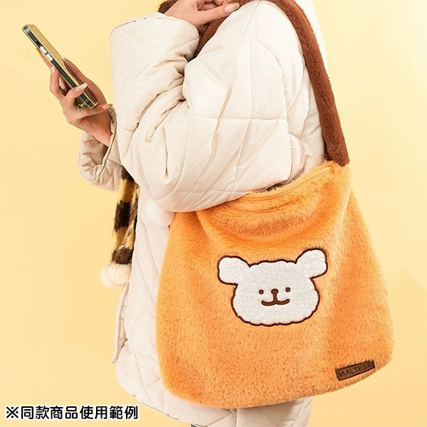 線條小狗絨毛側背包/托特包(大臉小白-咖)