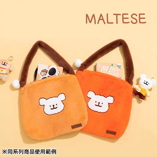 線條小狗絨毛側背包/托特包(大臉小白-咖)