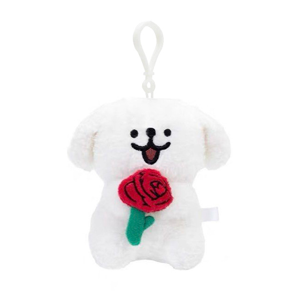 線條小狗造型玩偶吊飾(玫瑰花小白)