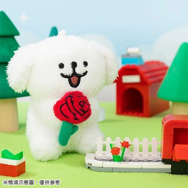 線條小狗造型玩偶吊飾(玫瑰花小白)