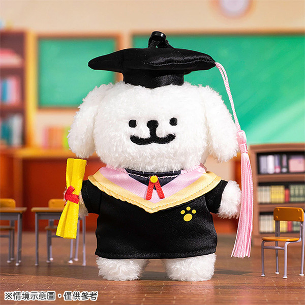線條小狗造型玩偶吊飾(學士服小白)