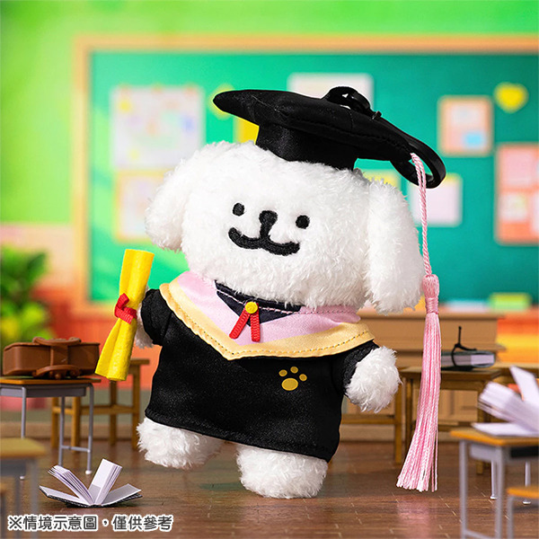 線條小狗造型玩偶吊飾(學士服小白)