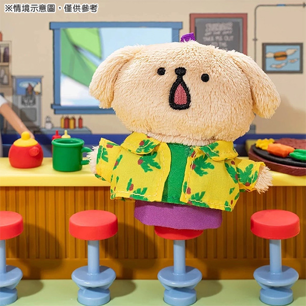 線條小狗造型可伸縮玩偶吊飾(花襯衫小金毛)