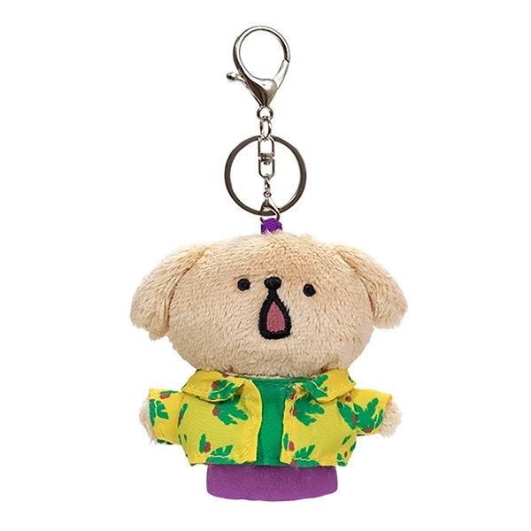 線條小狗造型可伸縮玩偶吊飾(花襯衫小金毛)