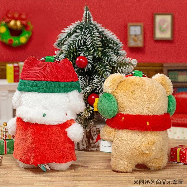 線條小狗造型玩偶吊飾(聖誕耳罩小金毛)