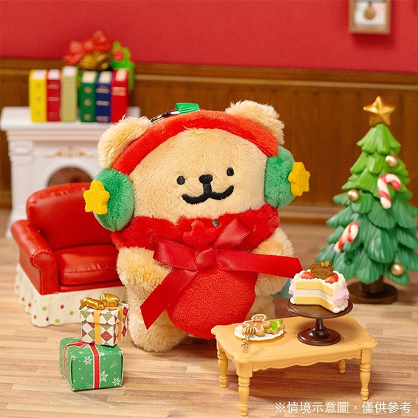 線條小狗造型玩偶吊飾(聖誕耳罩小金毛)