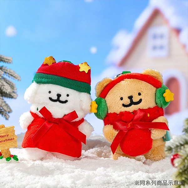 線條小狗造型玩偶吊飾(聖誕毛帽小白)