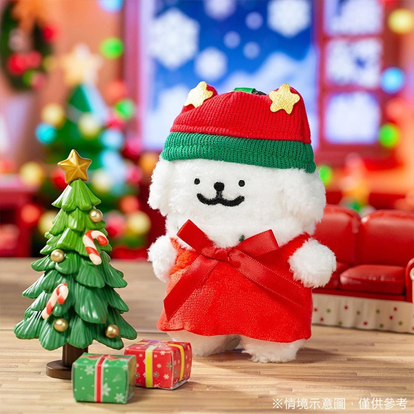 線條小狗造型玩偶吊飾(聖誕毛帽小白)