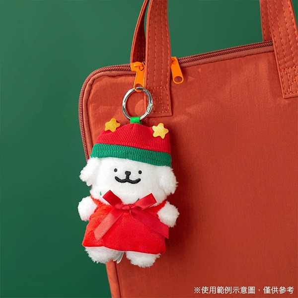 線條小狗造型玩偶吊飾(聖誕毛帽小白)