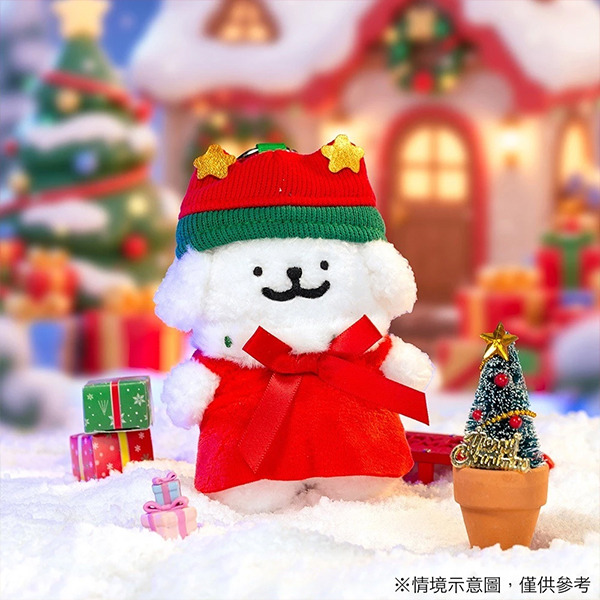線條小狗造型玩偶吊飾(聖誕毛帽小白)